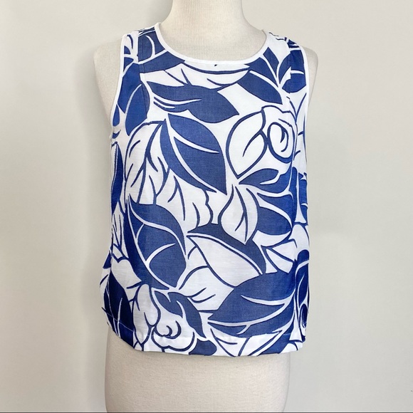 1. State Tops - 1. State blue & white leaf print top M